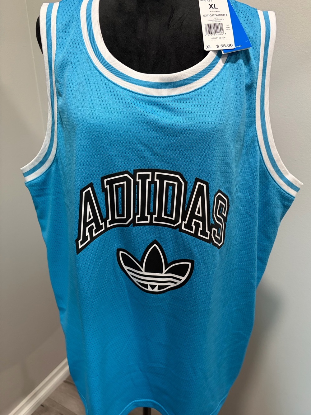 adidas Bright Blue Mesh Logo One-Piece Tank with White Trim